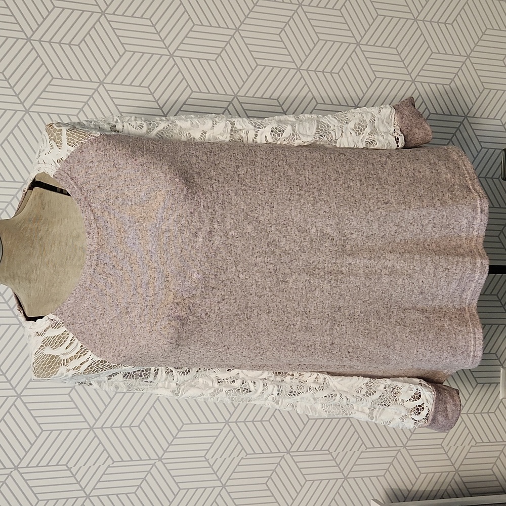 4 for $19 SHEIN Curve Rose Pink & White Lace Lightweight Sweater Women's Size 1X